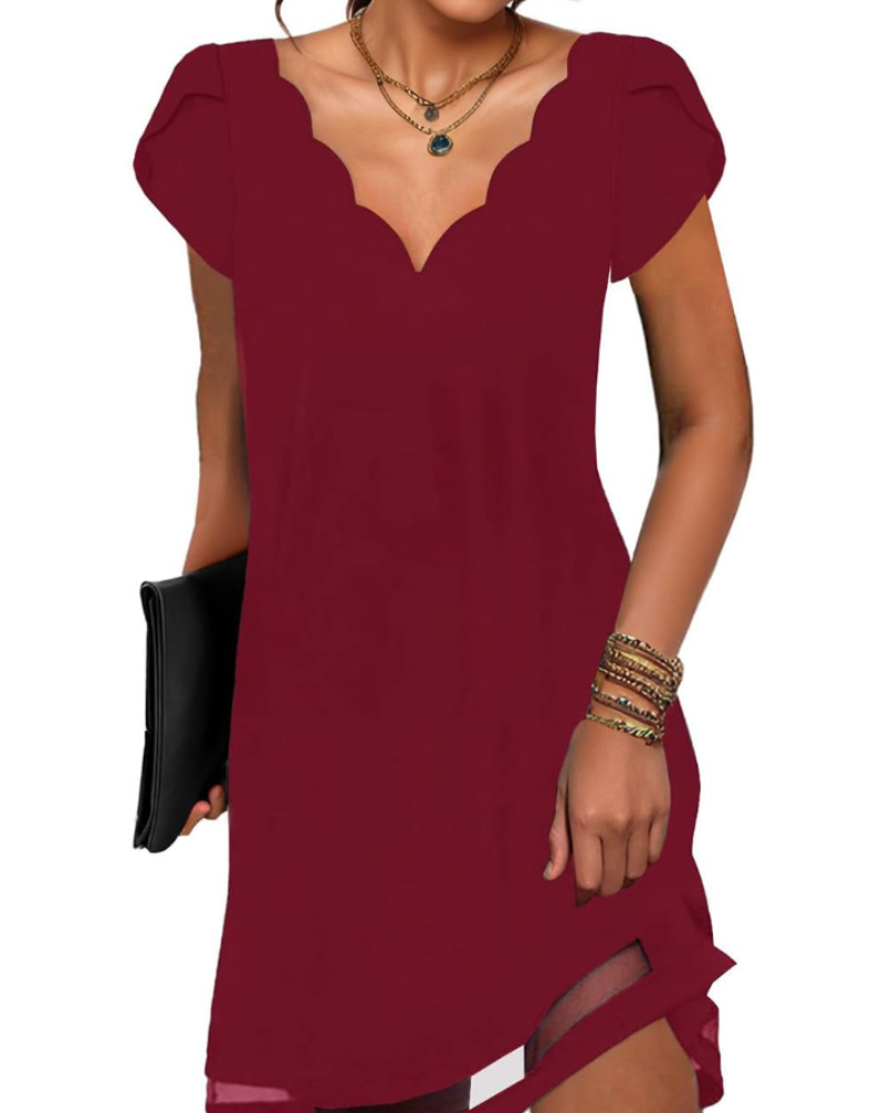 Natalia Mini-Kleid für Damen – Bedrucktes V-Ausschnitt-Kleid mit kurzen Ärmeln für den Sommer