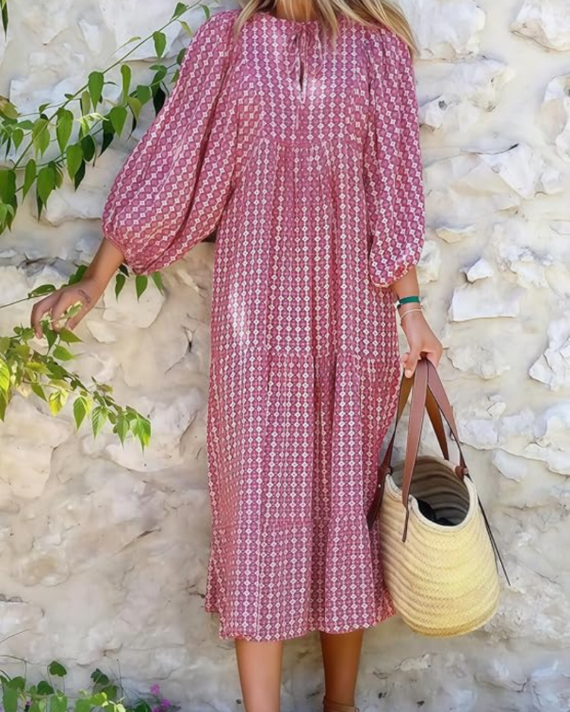 Rina Šaty Boho Femme – Květinový Vzor, Výstřih do V a Lehká Nabíraná Letní Rukávová