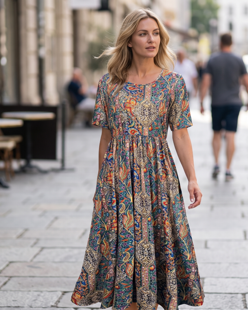 Dámské šaty Joséphine Robe Fleurie – ležérní šaty s krátkými rukávy a kapsami