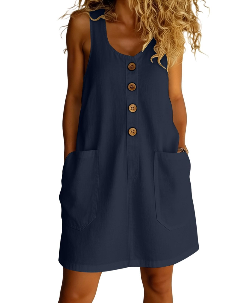 Vestido de Verão Emily para Mulher – Algodão, Decote Redondo, Sem Mangas, Corte A-Line