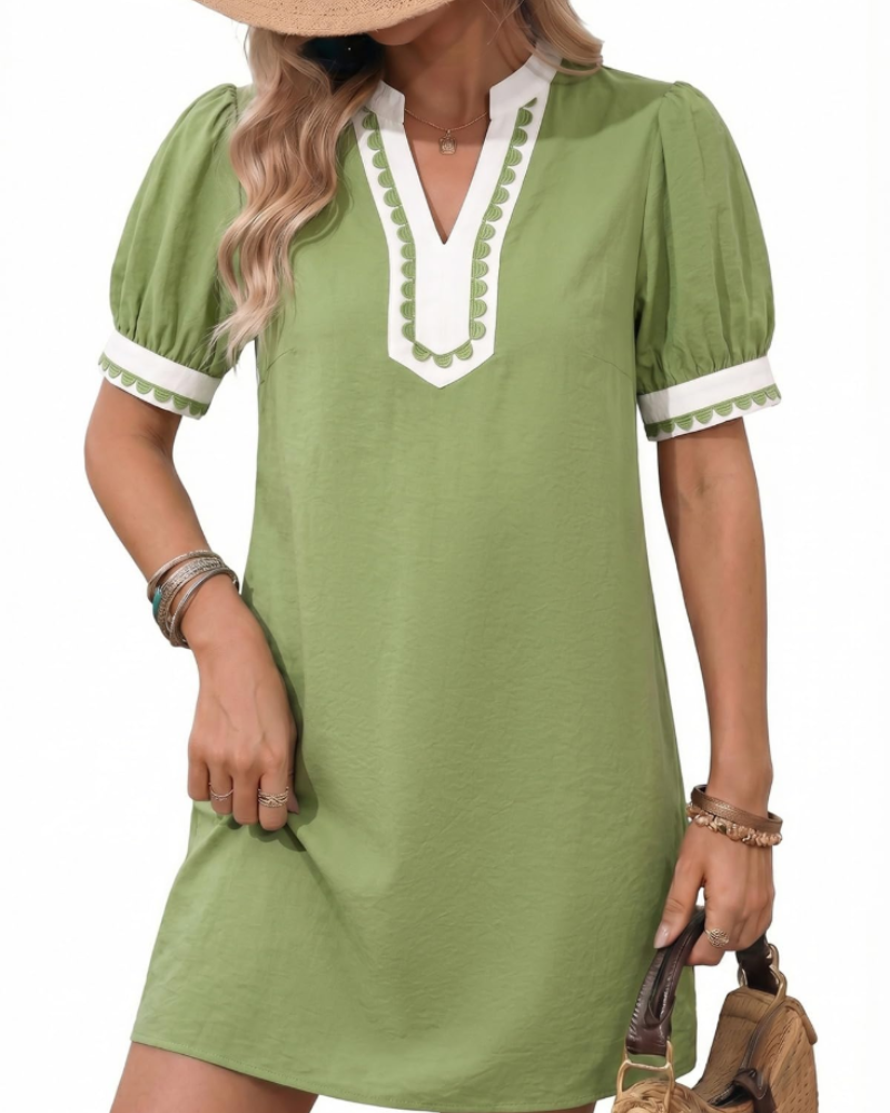 Charlotte Boho-Kleid für Damen – Sommerliches Blumenkleid mit V-Ausschnitt und Puffärmeln