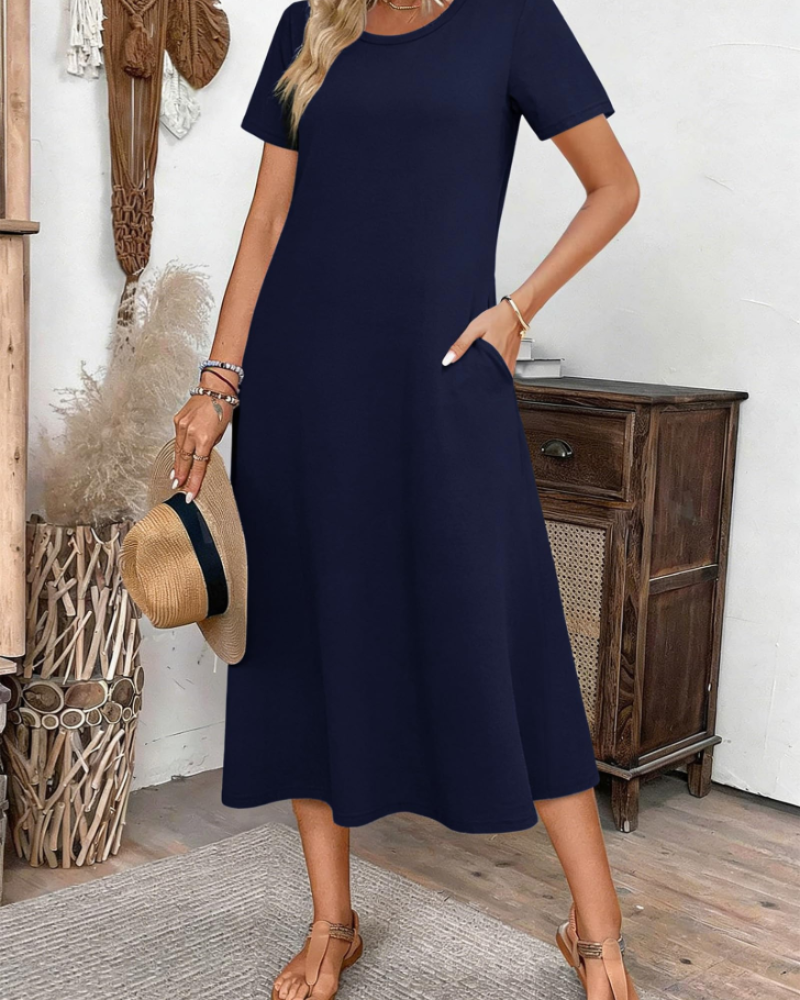Briony Midikleid mit Blumenmuster für Damen – Kleid mit Rundhalsausschnitt, kurzen Ärmeln und weiter Passform