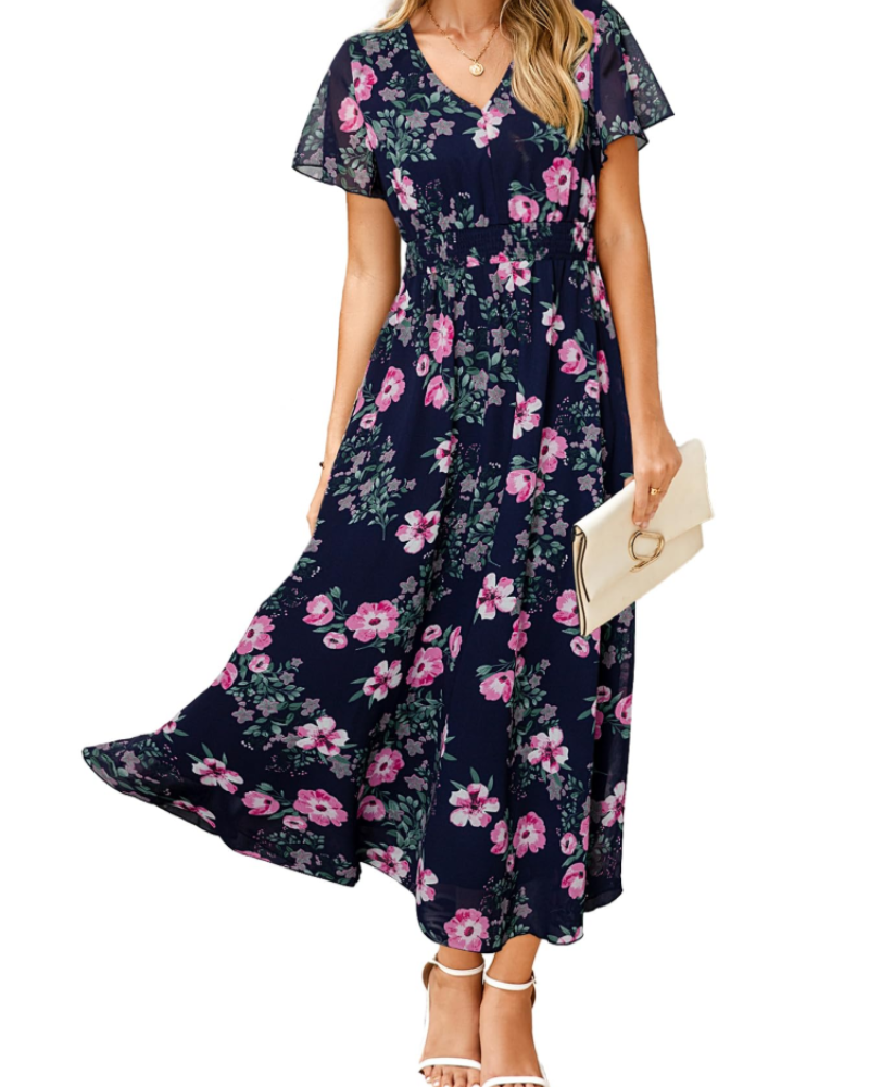 Vestido Isabella Fleurie para Mulher – Vestido Boémio Midi Longo Elegante com Decote em V