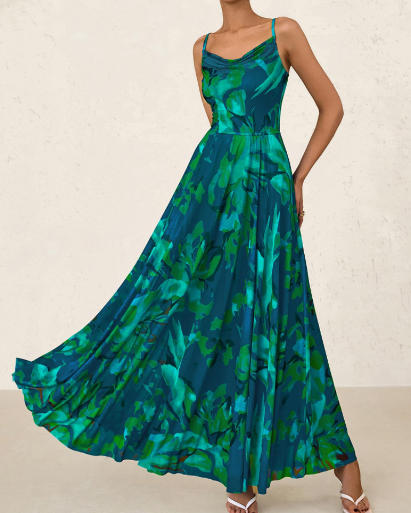 Harper Maxikleid mit Blumenmuster für Damen – Langes Boho-Kleid mit Trägern und elegantem Drapé-Ausschnitt