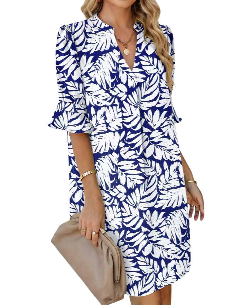 Vestido Ronella para mujer – vestido de verano con cuello en V, corte evasé, bolsillos y mangas con volantes