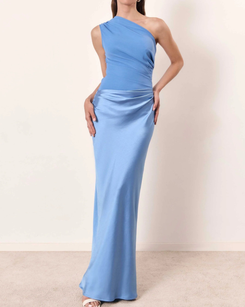 Isolde Robe Maxi Femme – Robe One-Shoulder Asymétrique Drapée Élégante de Soirée