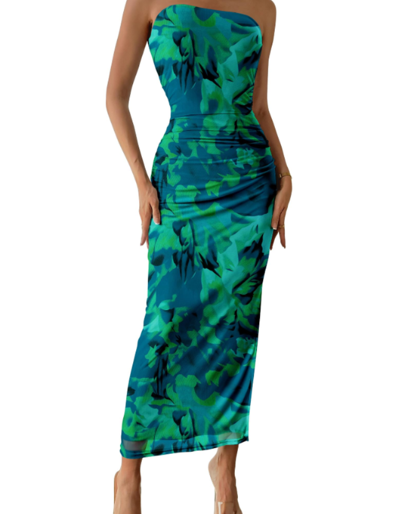 Brooklyn Robe Maxi Femme – Robe Bustier Fleurie Moulante avec Fente Élégante