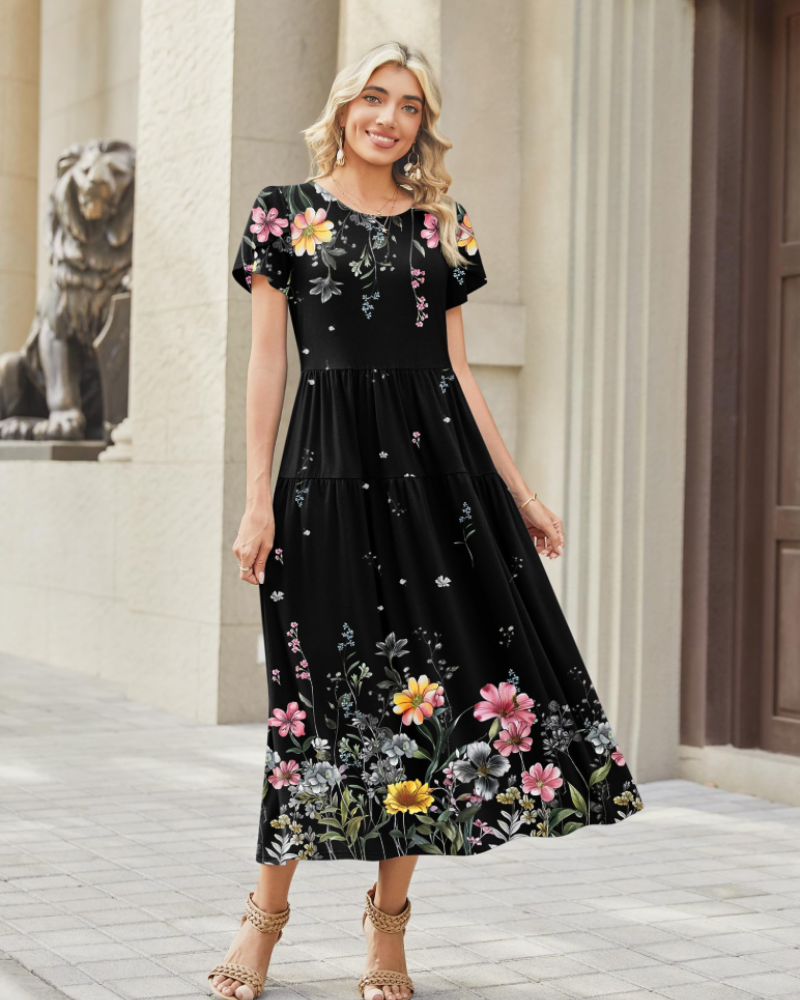 Vestido Maxi Bohemio Olivia para Mujer – Vestido Largo Floral Corte A con Bolsillos