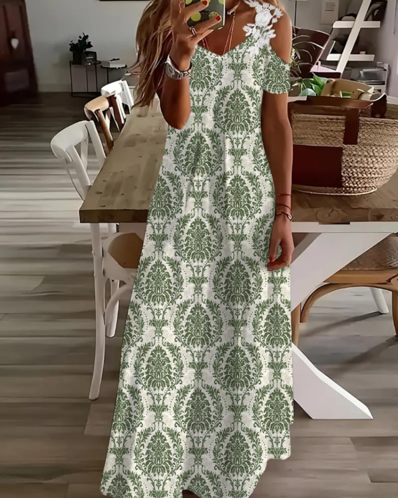 Annalise Robe Fleurie Femme – Robe Épaules Dénudées Col V Fluide d'Été