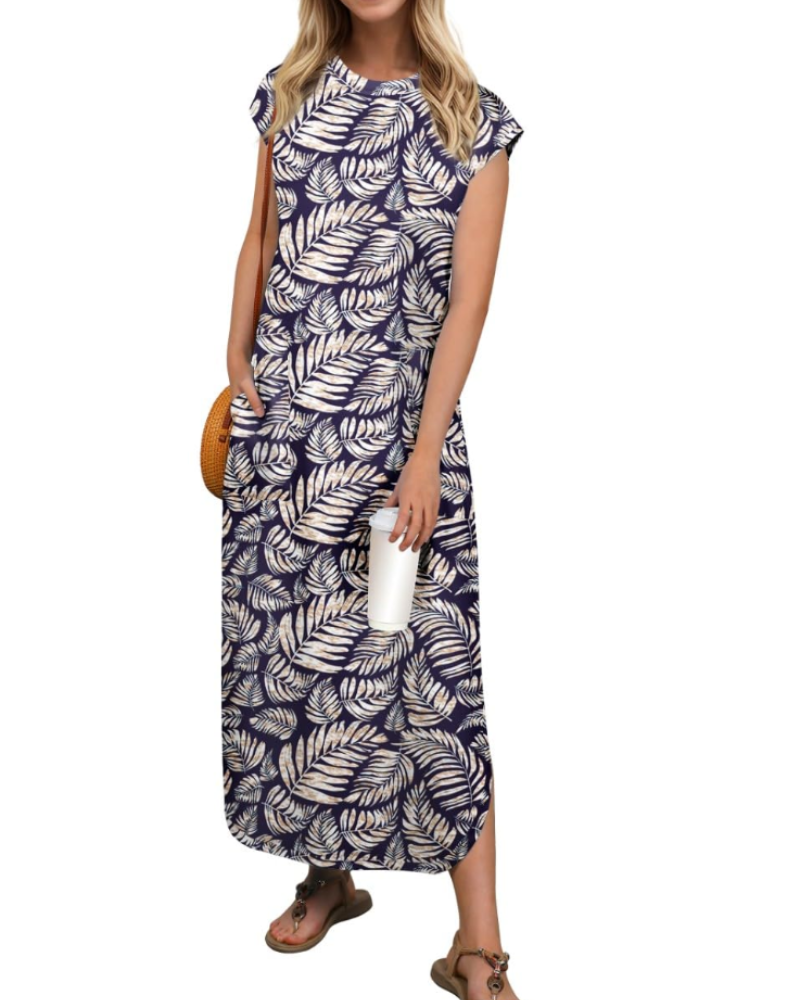 Aubrey Robe Maxi Femme Été – Sans Manches Col Rond & Poches