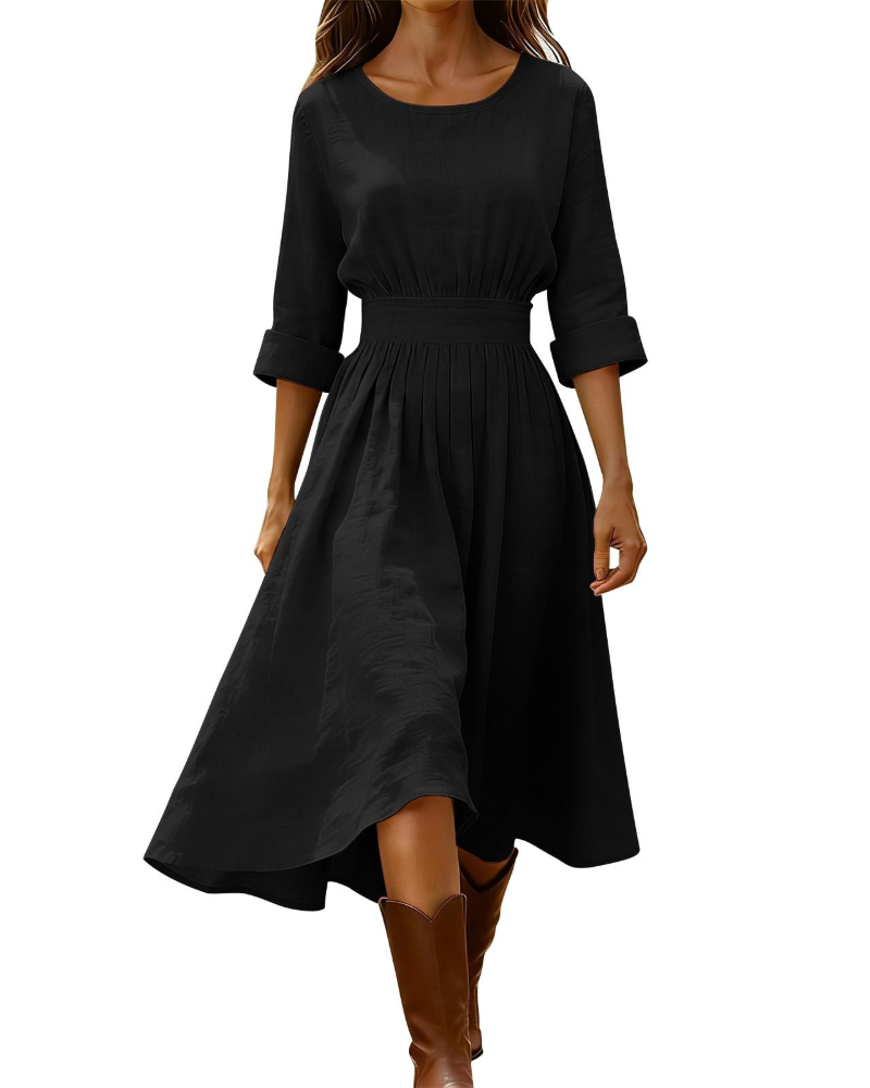 Sadie Robe Longue Femme Été – Lin Coton Col V Boutons & Poche