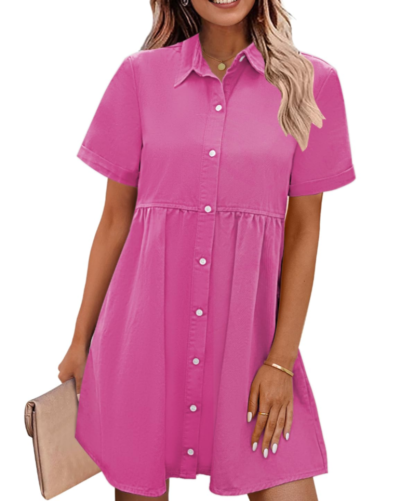 Vestido Camisón Emma para Mujer en Denim – Vestido Babydoll Abotonado con Volantes Superpuestos