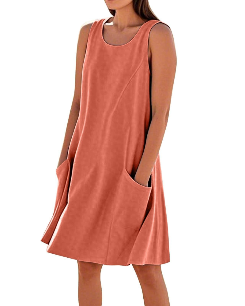 Ellai Robe Été Femme – Coton Sans Manches Longueur Genou avec Poches