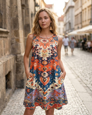 Vestido de Verano para Mujer Léna – Vestido Línea A con Tirantes, Escote en V y Bolsillos, Largo Medio