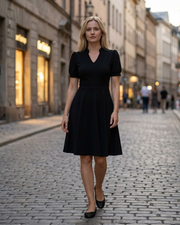 Sophie Kleid Damen – Ausgestelltes Kleid mit V-Ausschnitt, Puffärmeln und Taschen, elegant