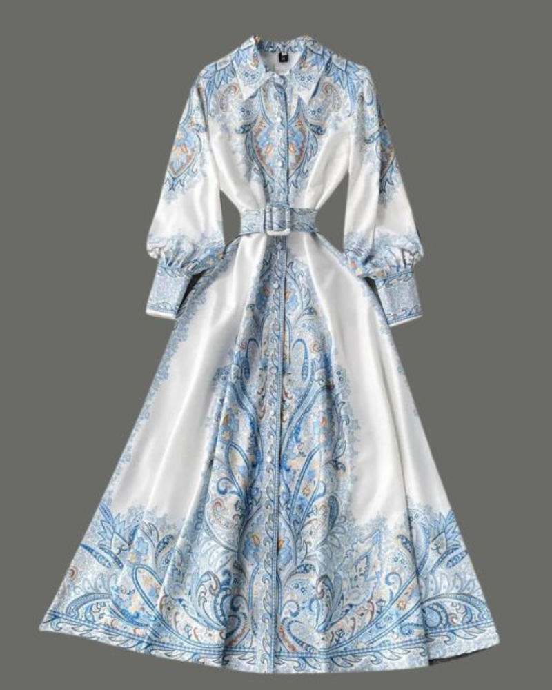 Vestido Vivienne para mujer – Vestido floral con cinturón, cuello clásico, corte elegante midi