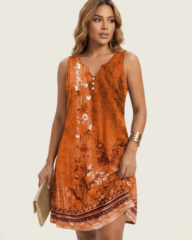 Vestido Celestine para mujer – Vestido sin mangas con estampado artístico, cuello en V, corte fluido y elegante