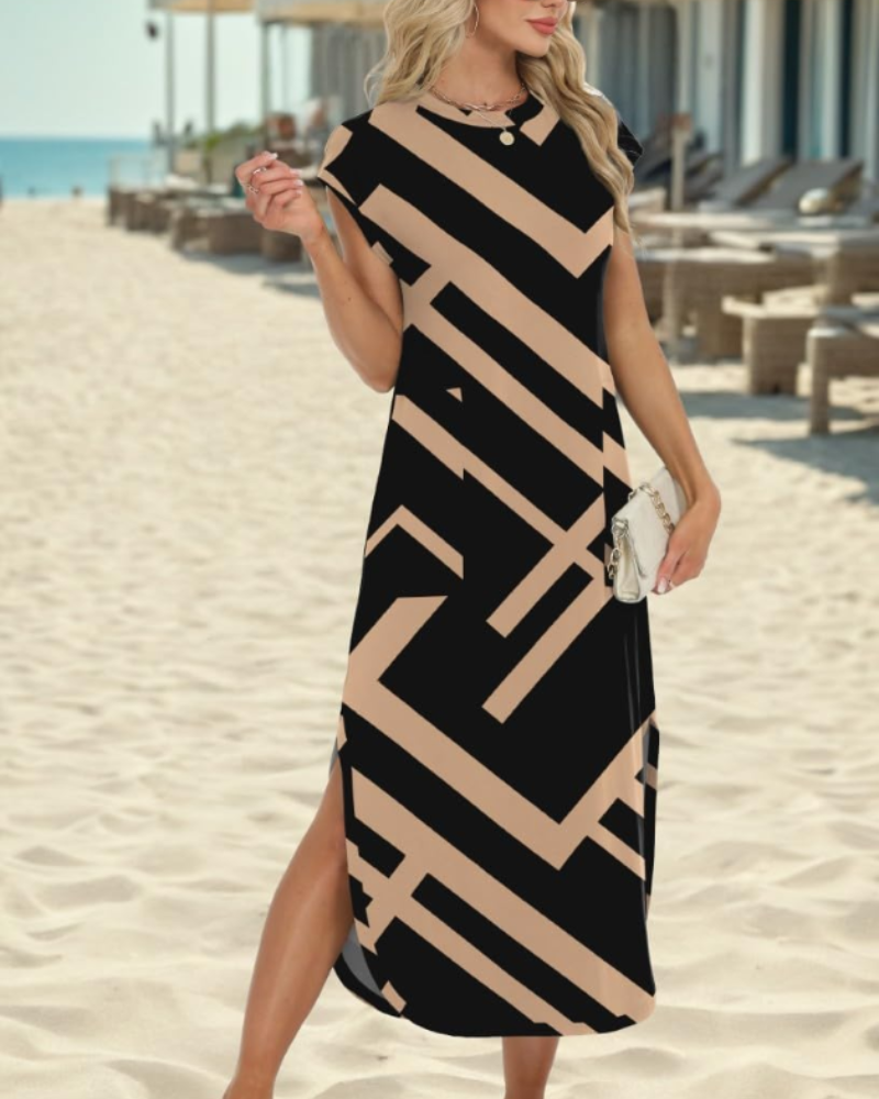 Aubrey Robe Maxi Femme Été – Sans Manches Col Rond & Poches