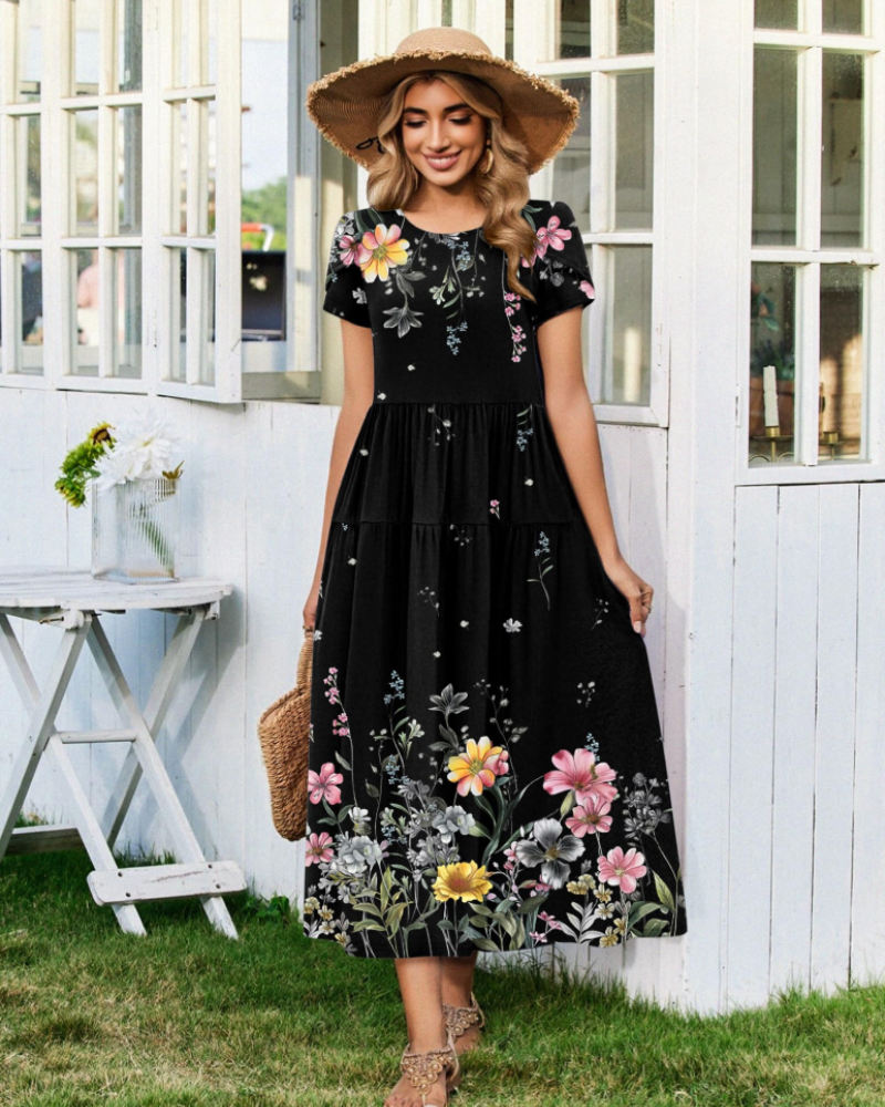 Vestido Maxi Bohemio Olivia para Mujer – Vestido Largo Floral Corte A con Bolsillos