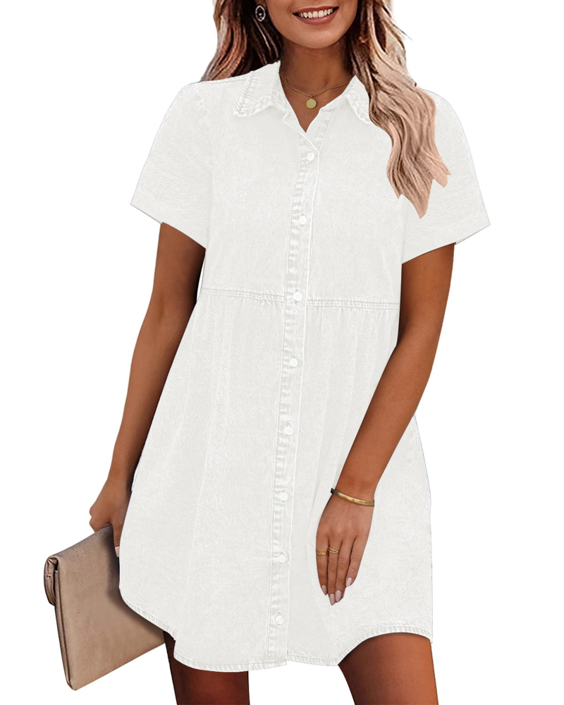 Vestido Camisón Emma para Mujer en Denim – Vestido Babydoll Abotonado con Volantes Superpuestos