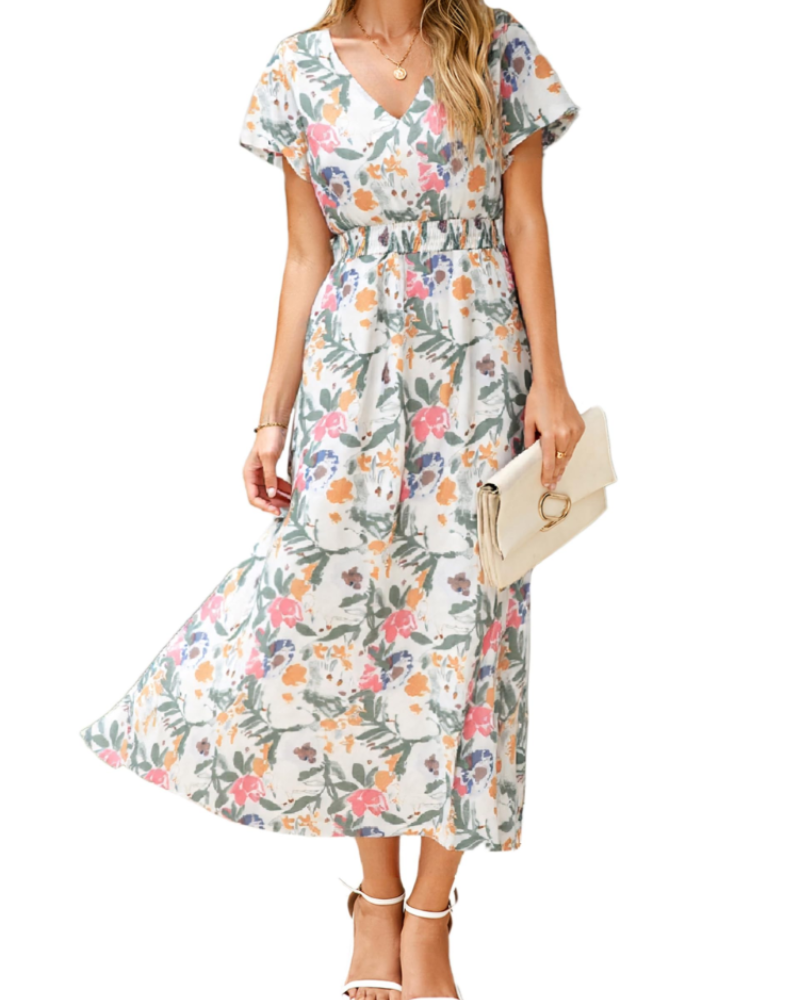Vestido Isabella Fleurie para Mulher – Vestido Boémio Midi Longo Elegante com Decote em V