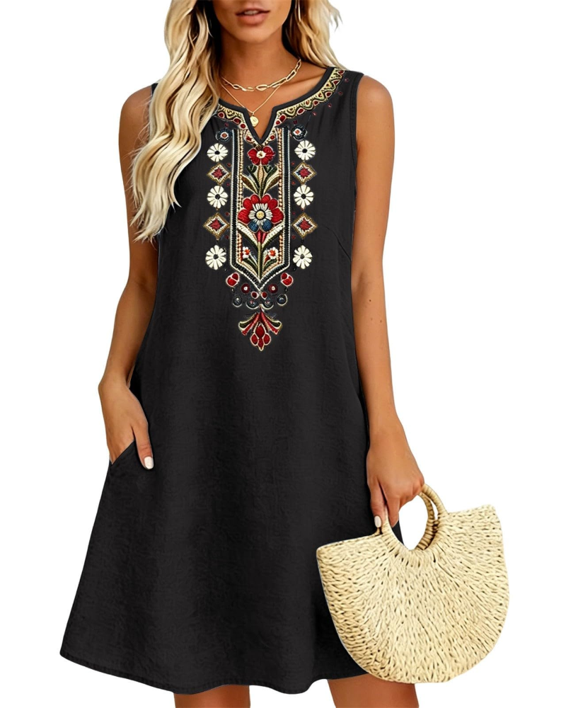 Vestido Longo Feminino de Verão Rachel – Linho Algodão Sem Mangas e com Bolsos