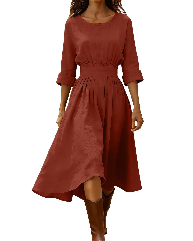 Sadie Robe Longue Femme Été – Lin Coton Col V Boutons & Poche