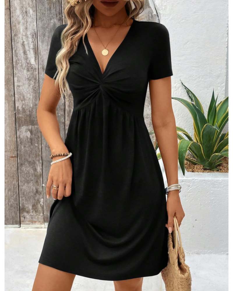 Quinn Robe Mini Femme Été – Col V Manches Courtes Taille Haute