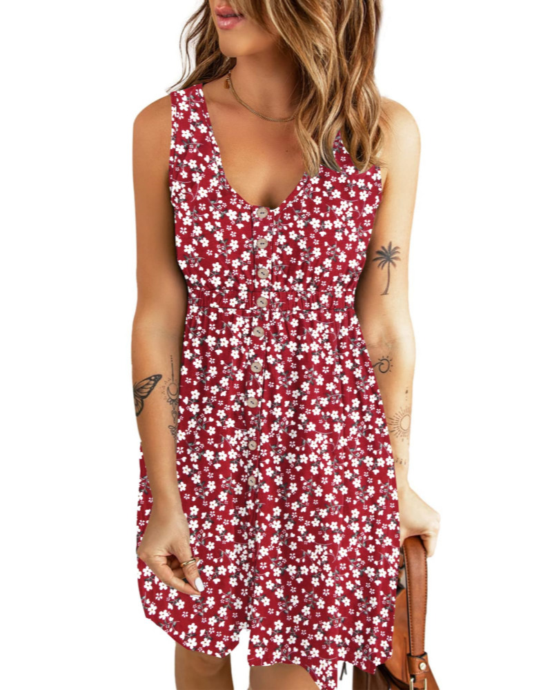 Mila Robe Femme Sans Manches – Robe Trapèze Col V avec Poches pour l’Été