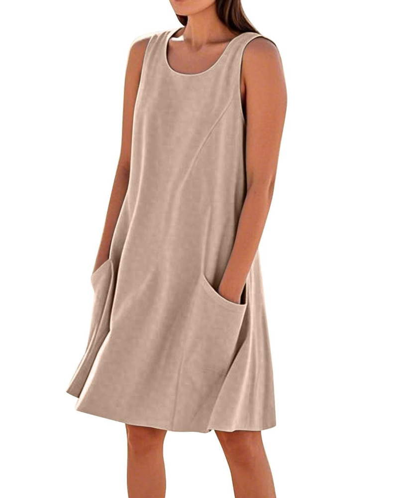 Ellai Robe Été Femme – Coton Sans Manches Longueur Genou avec Poches