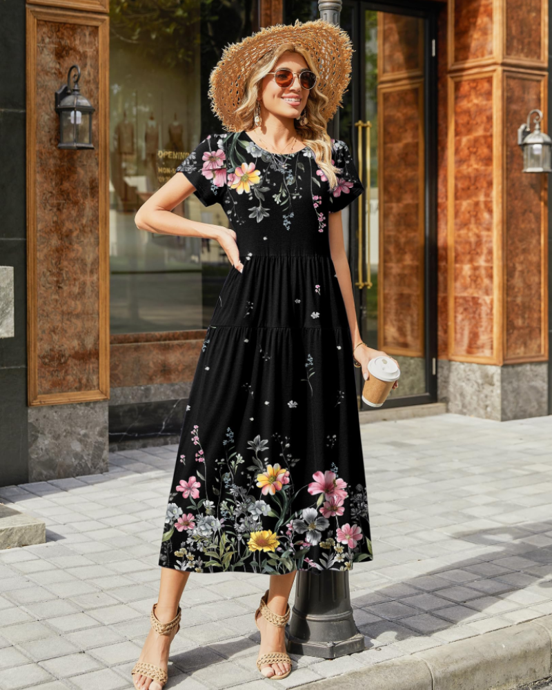 Vestido Maxi Bohemio Olivia para Mujer – Vestido Largo Floral Corte A con Bolsillos