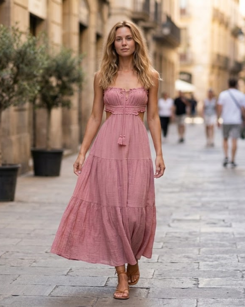 Ariana Maxi-jurk Dames Zomer – Y2K Open Rug met Spaghettibandjes & Hoge Split