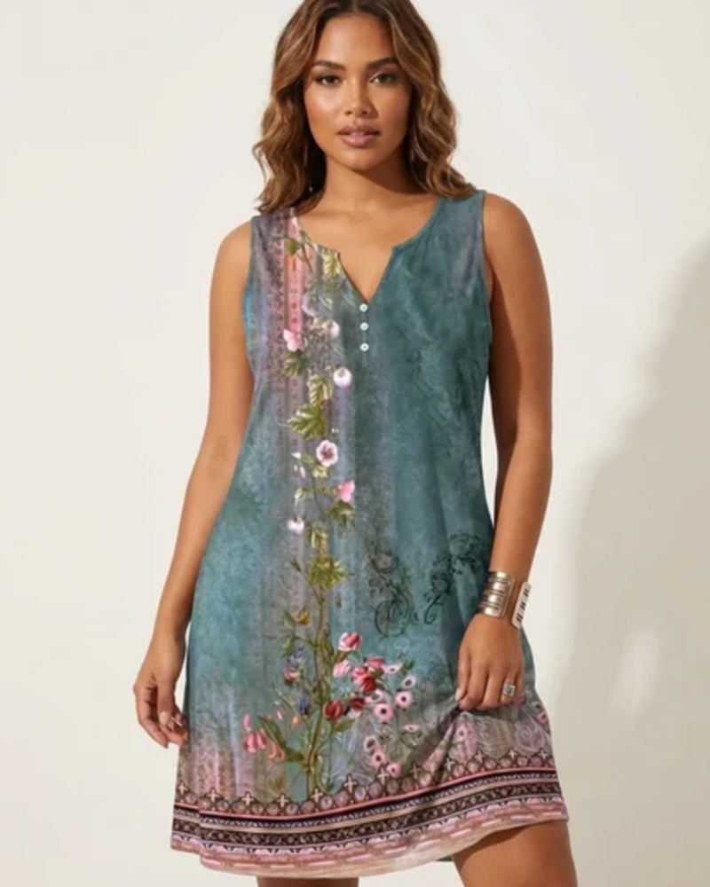 Vestido Celestine para mujer – Vestido sin mangas con estampado artístico, cuello en V, corte fluido y elegante