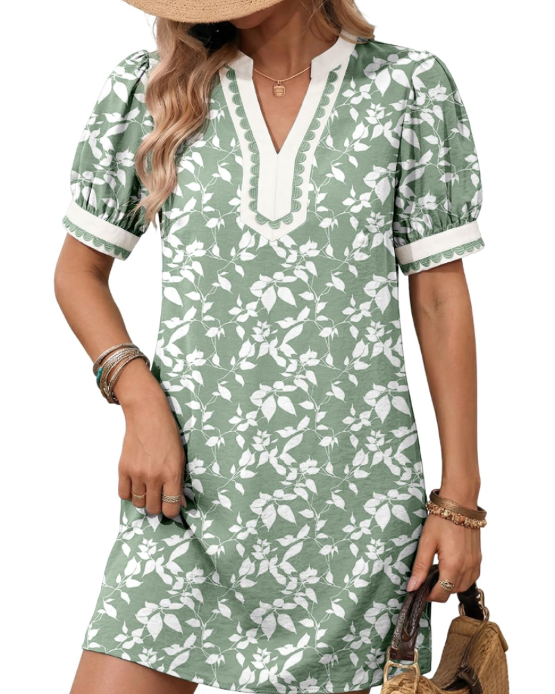 Charlotte Boho-Kleid für Damen – Sommerliches Blumenkleid mit V-Ausschnitt und Puffärmeln