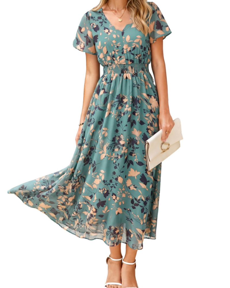 Vestido Isabella Fleurie para Mulher – Vestido Boémio Midi Longo Elegante com Decote em V