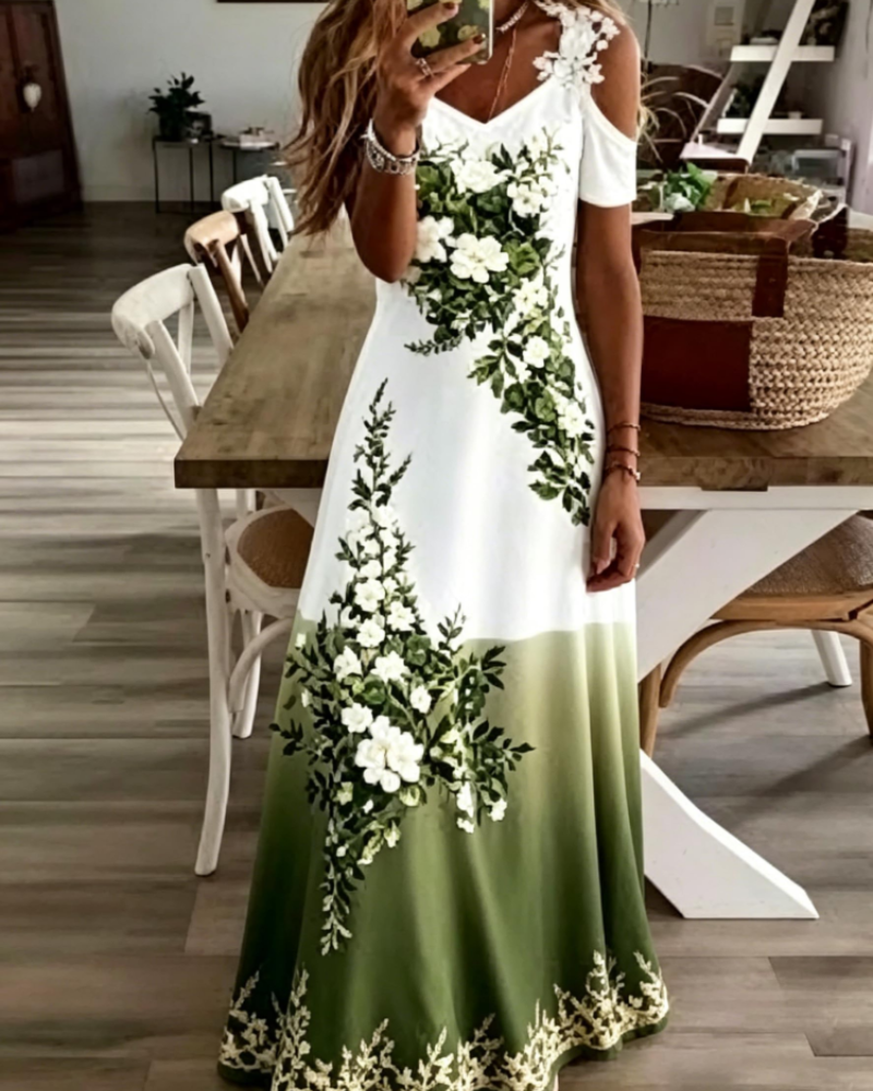 Annalise Robe Fleurie Femme – Robe Épaules Dénudées Col V Fluide d'Été
