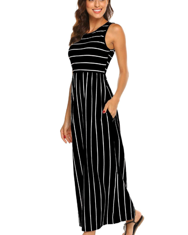 Lily Maxi Kjole til Kvinder Sommer – Boheme Tanktop med Elastisk Talje og Lommer