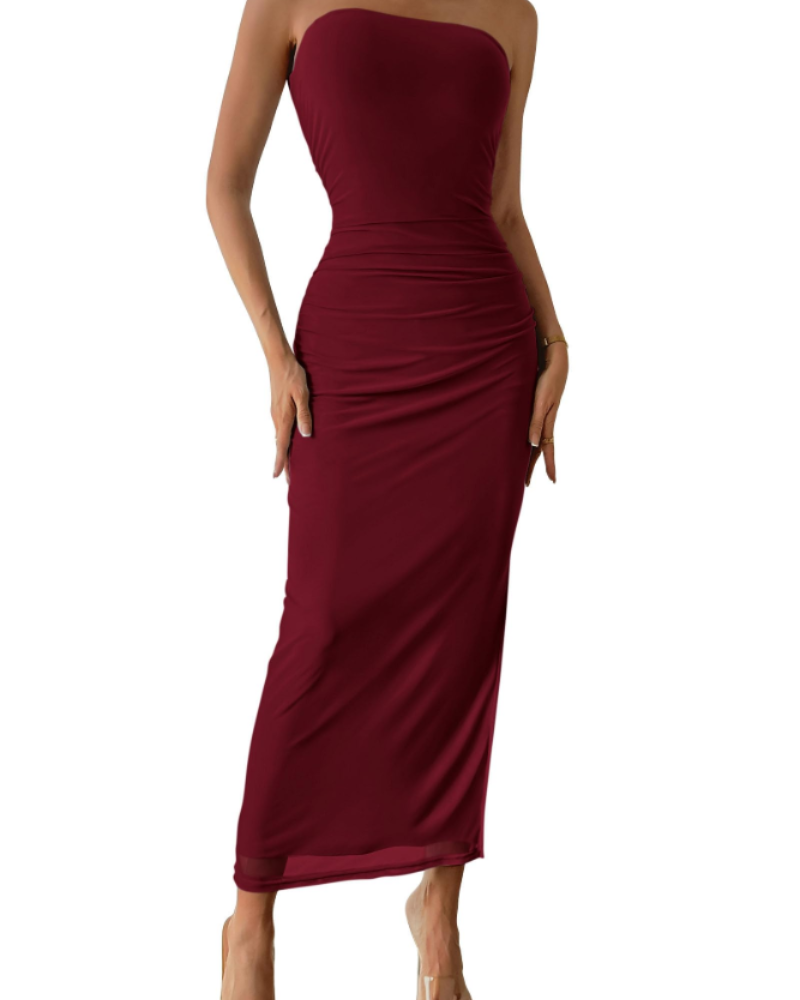 Brooklyn Robe Maxi Femme – Robe Bustier Fleurie Moulante avec Fente Élégante