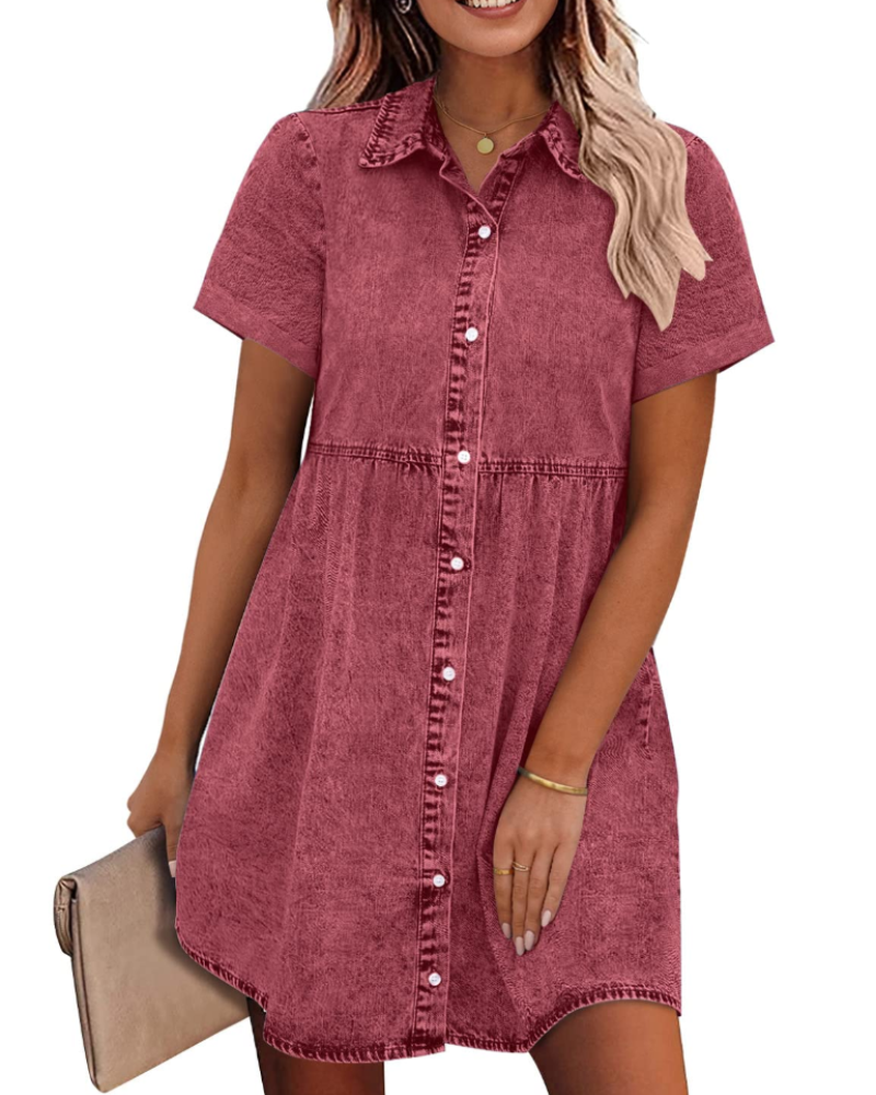 Vestido Camisón Emma para Mujer en Denim – Vestido Babydoll Abotonado con Volantes Superpuestos