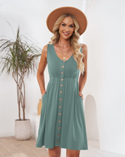 Mila Robe Femme Sans Manches – Robe Trapèze Col V avec Poches pour l’Été