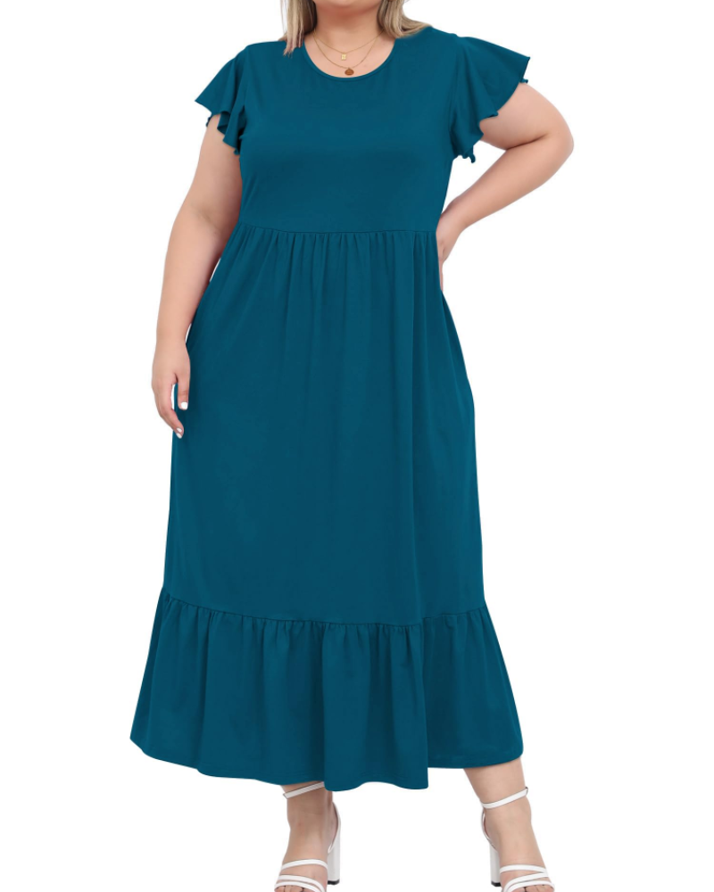 Hazel Robe Longue Femme Grande Taille – Manches Courtes & Poches