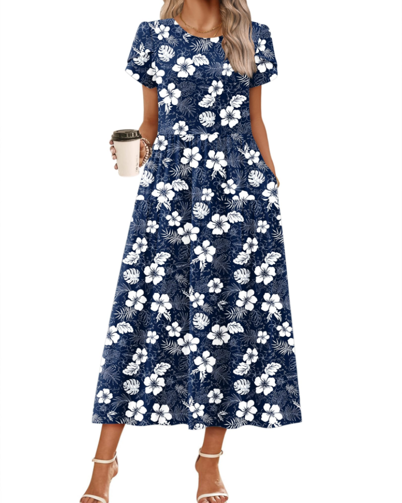 Vestido Maxi Bohemio Olivia para Mujer – Vestido Largo Floral Corte A con Bolsillos