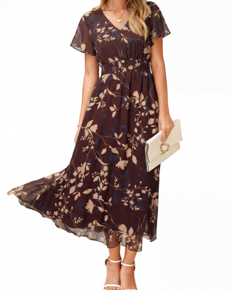 Vestido Isabella Fleurie para Mulher – Vestido Boémio Midi Longo Elegante com Decote em V