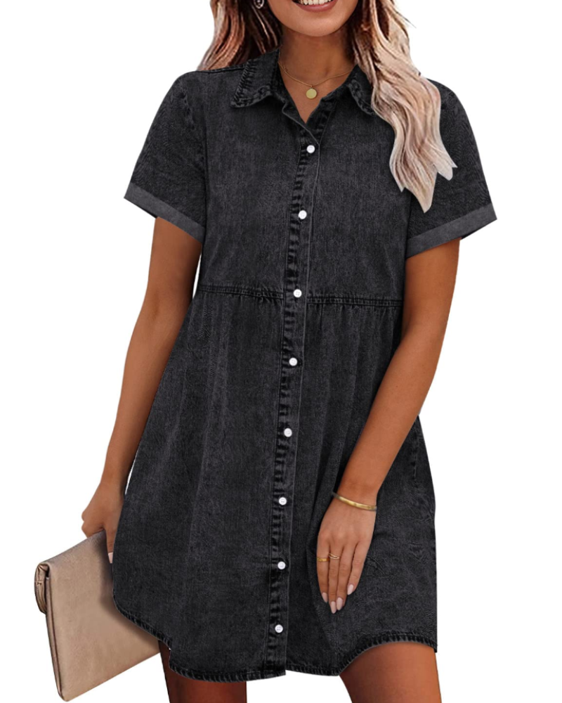 Vestido Camisón Emma para Mujer en Denim – Vestido Babydoll Abotonado con Volantes Superpuestos