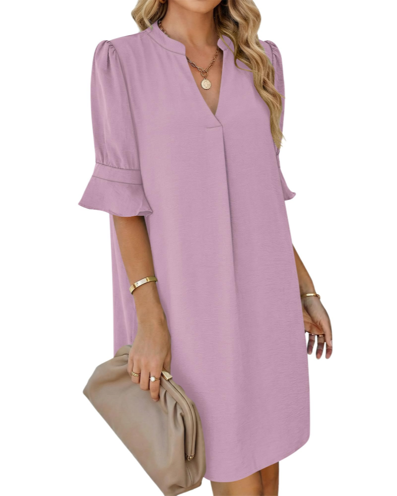 Vestido Ronella para mujer – vestido de verano con cuello en V, corte evasé, bolsillos y mangas con volantes