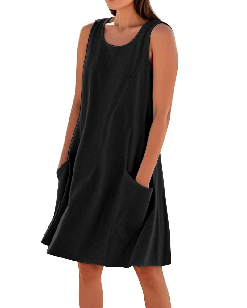Ellai Robe Été Femme – Coton Sans Manches Longueur Genou avec Poches