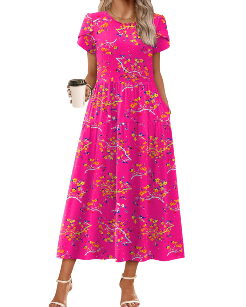 Vestido Maxi Bohemio Olivia para Mujer – Vestido Largo Floral Corte A con Bolsillos