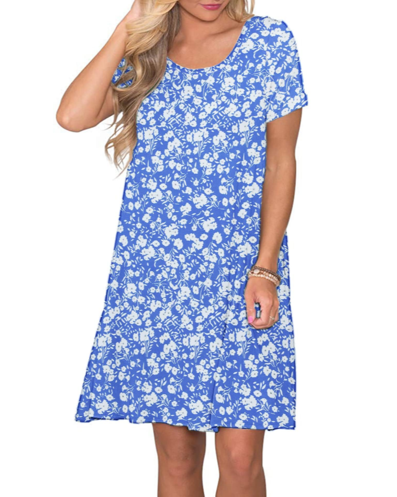 Mabel Robe T-Shirt Femme Été – Col Rond Manches Courtes & Poches