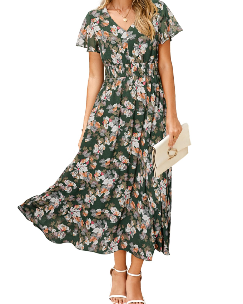 Vestido Isabella Fleurie para Mulher – Vestido Boémio Midi Longo Elegante com Decote em V