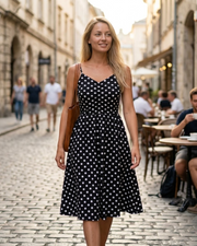 Dámské letní šaty Mila – šaty s halter výstřihem, áčkového střihu, bez rukávů, s elegantním sexy potiskem